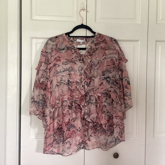 IRO Reopam 100% Silk Designer Pink Snake Print Ruffle Sheer Blouse Size 38 - Picture 4 of 7